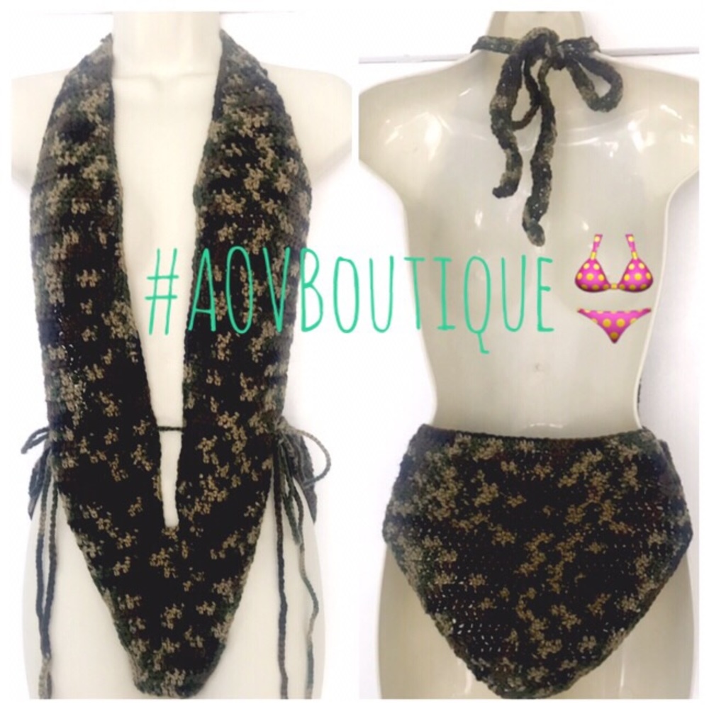 Green Camouflaged Army Fatigue crochet swimsuit